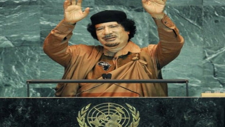 Muammar Gaddafi speech at United Nations General Assembly still 1